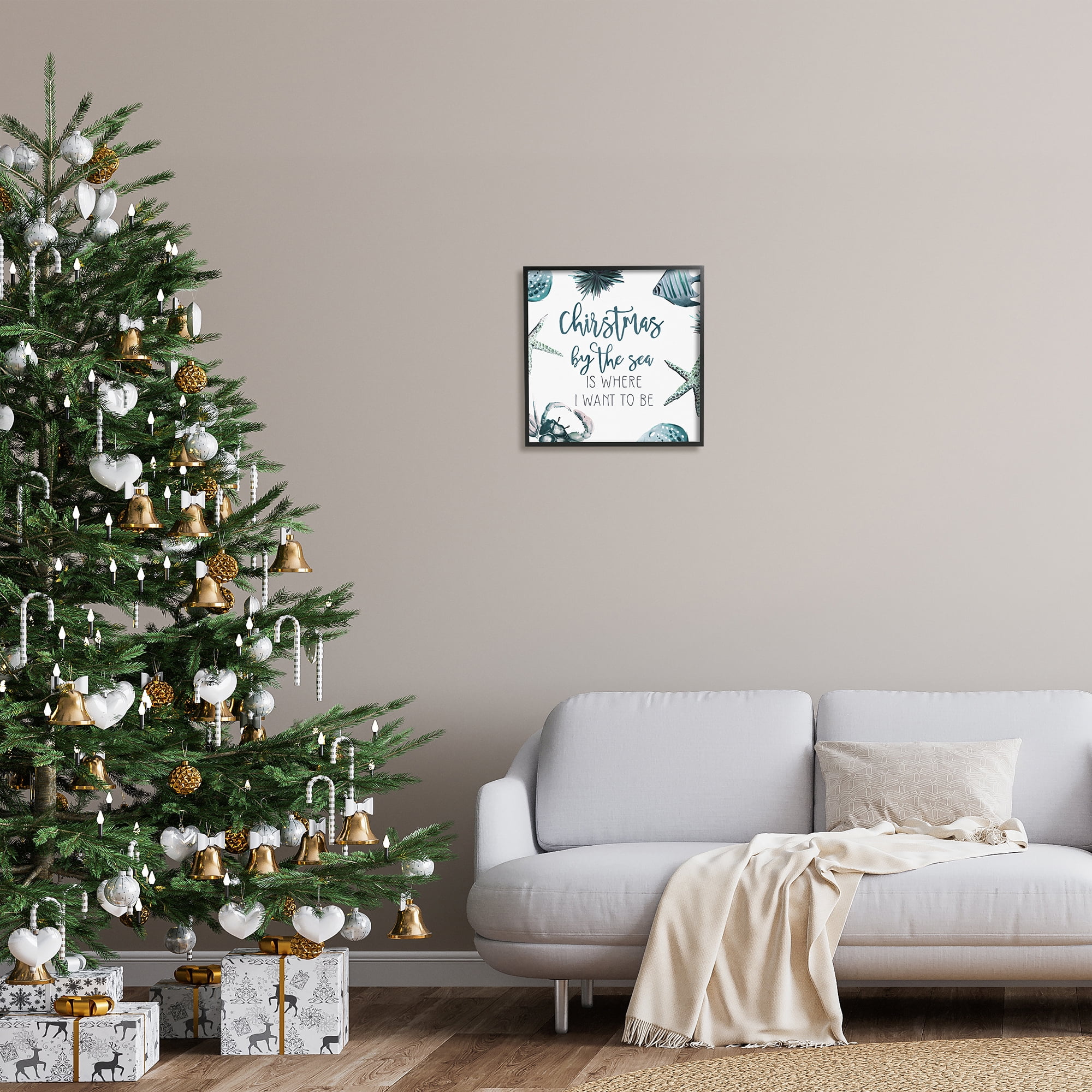 Stupell Industries Christmas By The Sea Nautical Holiday Painting Black Framed Art Print Wall Art