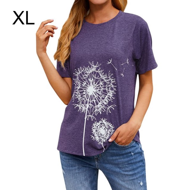 Camiseta Cuello Redondo Estampado Mujer Tops Poliéster Manga corta Tela de verano, Morado, XL Advancent AP002414-24