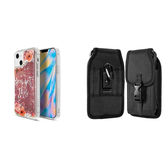 Liquid Glitter Case for iPhone 14 Plus and Belt Holster Pouch - You Got This