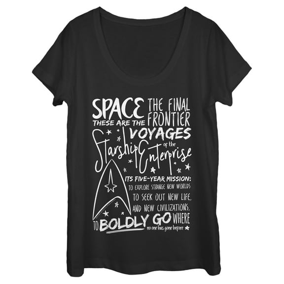 Women's Star Trek 5-Year Mission Text Scoop Neck Black Medium