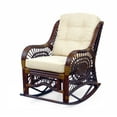 thumbnail image 3 of Malibu Handmade Natural Rattan Living Room Set of Round Coffee Table with glass and 2 Rocking Lounge Chairs with Cream Cushions, Dark Brown Color, 3 of 7