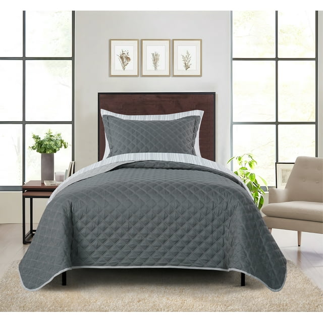Mainstays All in One Lightweight Quilt Set and Sheet Set -5 Piece, Twin/XL,Grey