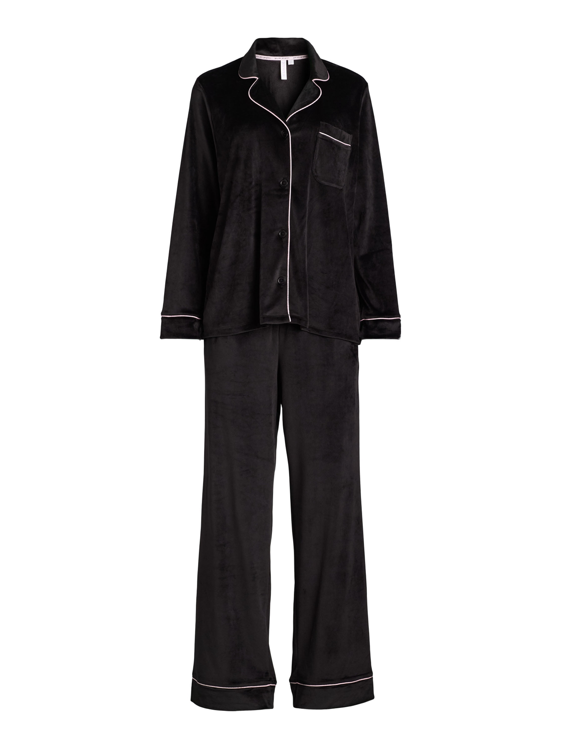 Joyspun Women's Velour Notch Collar Top and Pants Pajama Set, 2-Piece, Sizes S-3X
