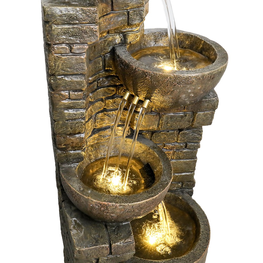 38.2" Outdoor Water Fountain with LED Lights - 4-Tier Cascading Waterfall Fountain for Garden and Yard Decor