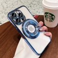 thumbnail image 3 of For iPhone 15 14 13 Pro Max Phone Case With Builtin Lens Film, Invisible Metal Bracket Magnetic Electroplating Protective Cases, 3 of 5
