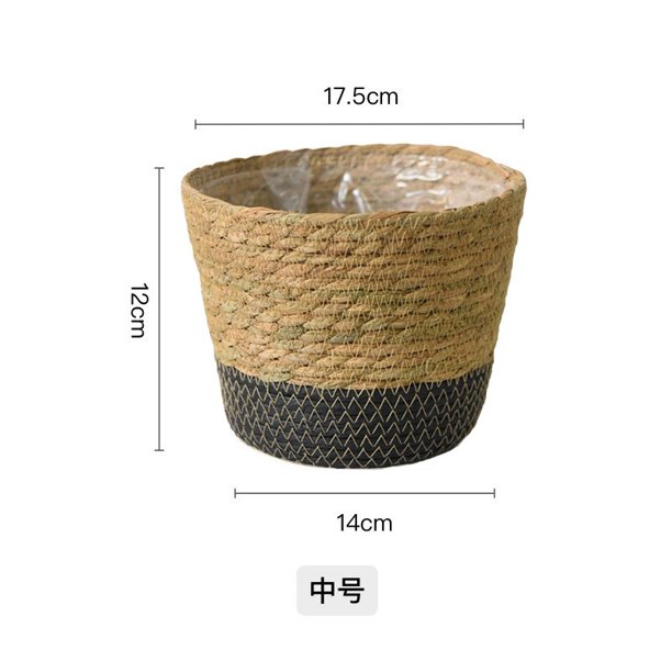 Macetas para Plantas Caneta de Almacenamiento de Tapa de Maceta de Flores, Cesta de Tejido de Plantas, Maceta de Paja de Arroz