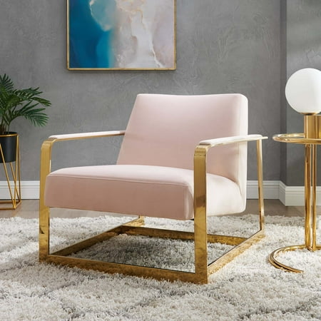Modway Seg Performance Velvet Upholstered Accent Chair in Gold and Pink