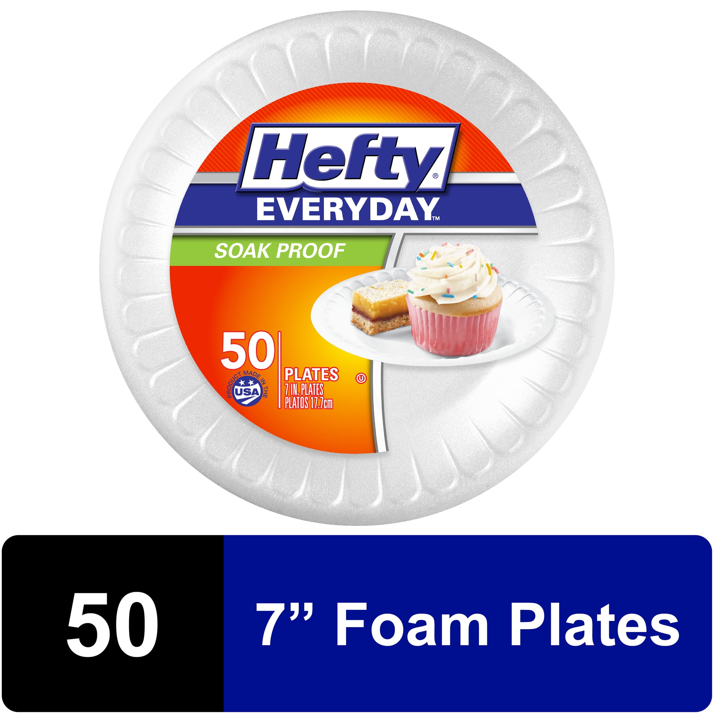 Hefty Everyday SoakProof Foam Plates, White, 7 Inch, 50 Count