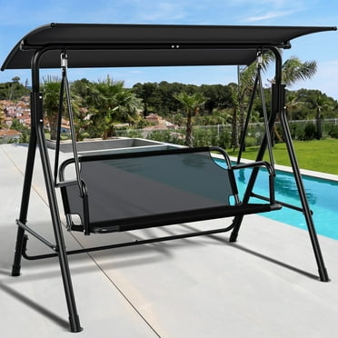Dextrus Outdoor Patio Swing Chair, 3 Person Porch Swing with Adjustable Canopy, Weather Resistant Steel Frame, Suitable for Garden, Poolside, Balcony,(Black)