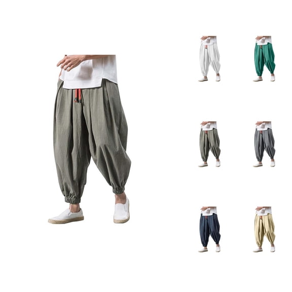 Harem Pants for Men 2026 Casual Drop Crotch Baggy Wide Leg Drawstring Hippie Pants Trousers