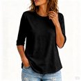thumbnail image 5 of Sewkxo Women's Casual 3/4 Length Sleeve T-Shirts Loose Crewneck Tops Basic Cotton Solid Tees Blouses Plus Size Fit Blouse,Black 2XL, 5 of 5