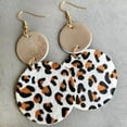 thumbnail image 3 of Cheetah Genuine Leather Double Circle Women Statement Drop Earrings Fall Jewelry, 3 of 9
