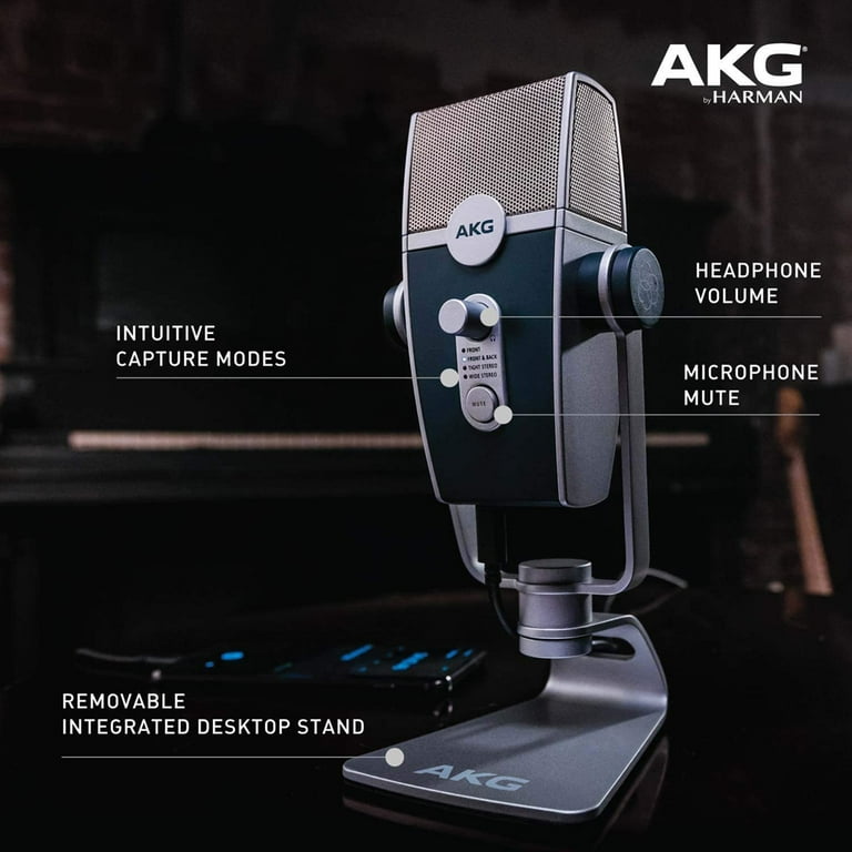 AKG C44 USB Lyra USB Microphone Ultra HD Quality Mac PC Android iOS Compatible Bundle with Pop Filter Microphone Wind Screen with Goose Neck Mic Stand Clip and 1 Year Extended Protection Plan Walmart....