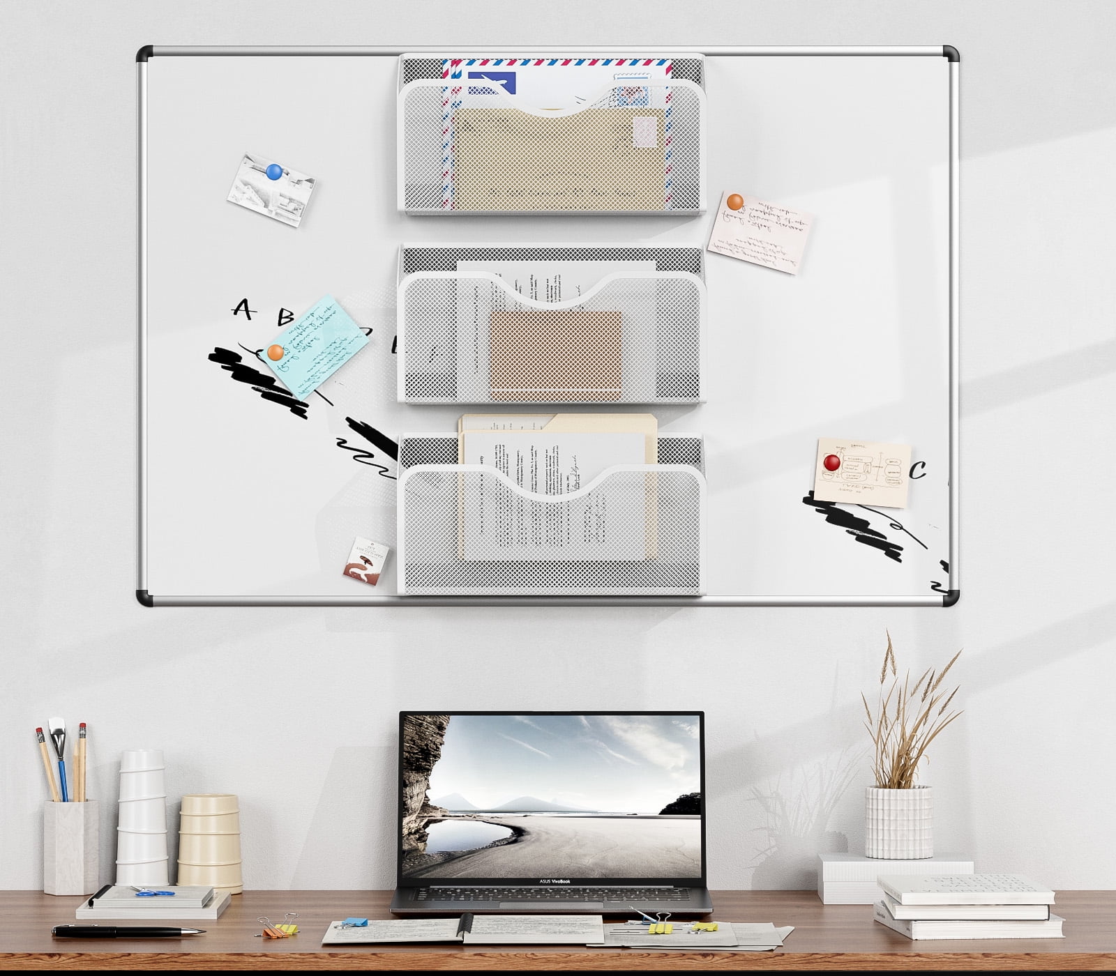 Magnetic File Holder 3PCS File Paper Mail Organizer No Drilling Magazine Paper Document Holder/Magnetic Hanging File Organizer