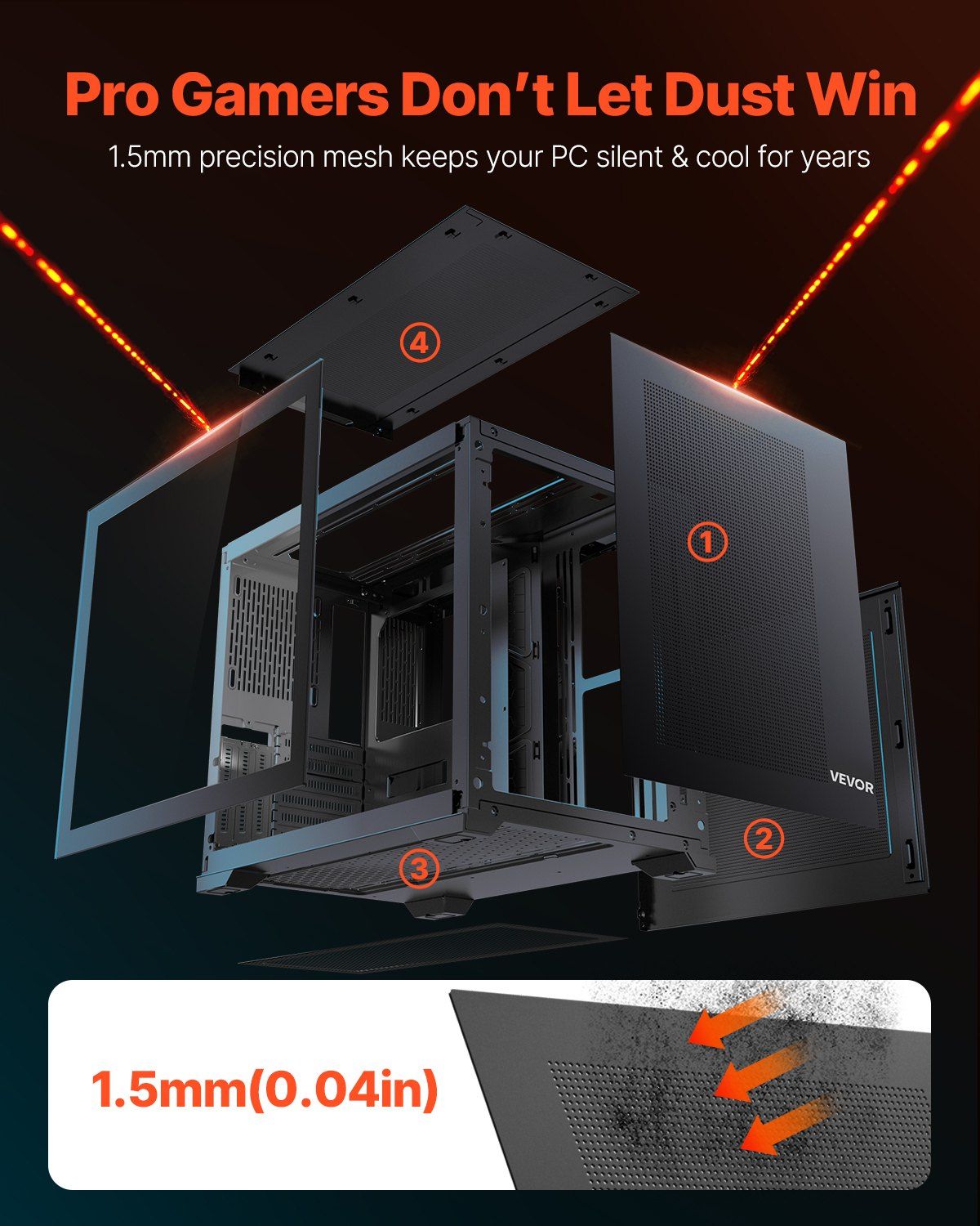 Mid Tower PC Case Dual Chamber Gaming Computer Case with Tempered Glass Panels Magnetic Dust Filter Cable Management Supports 410mm GPU Compatible with ATX M ATX ITX Motherboards No Fan Included