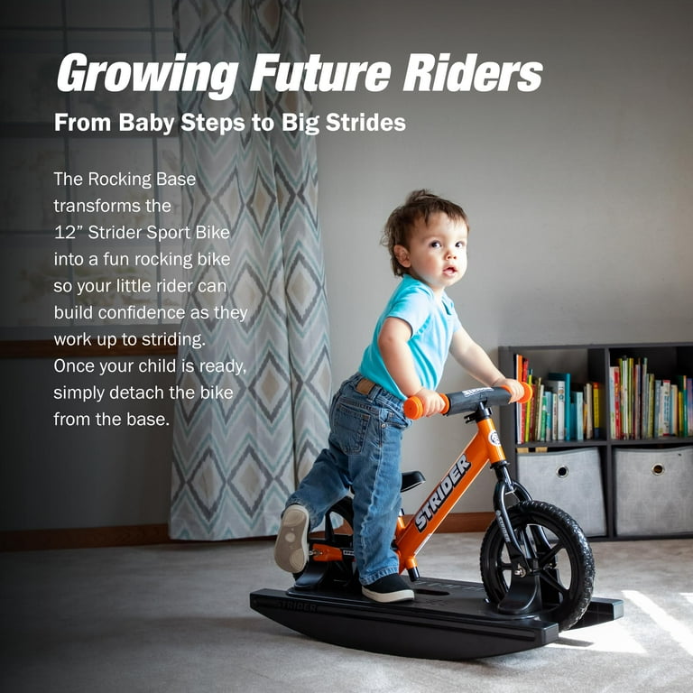 Strider 12” Sport Bike (Orange) + Rocking Base - Helps Teach Baby