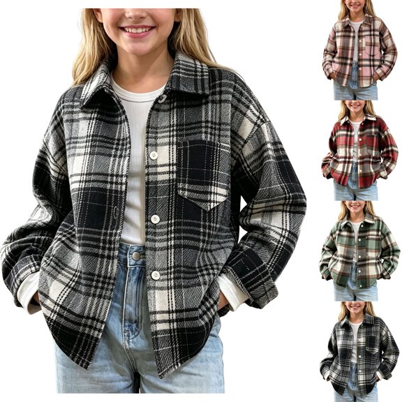 Loopsun Kids Boys Girls Winter Outerwear Jackets 1-12Y Stripe Long Sleeve Casual Shirts