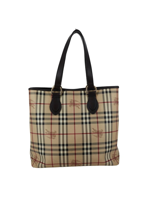 Pre-Owned Burberry Onslow Haymarket Check Coated Canvas Tote Bag Beige