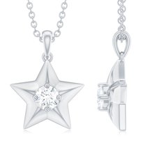 Rosec Jewels Certified Moissanite Star Pendant Necklace for Women (D-VS1 Quality), 10K White Gold