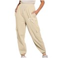 thumbnail image 2 of Fartey Cargo Sweatpants for Women High Waist Cinch Bottom Sweatpants Baggy Comfy Fall Fleece Joggers Cute Love Print Drawstring Sweatpants with Pockets Beige L, 2 of 7
