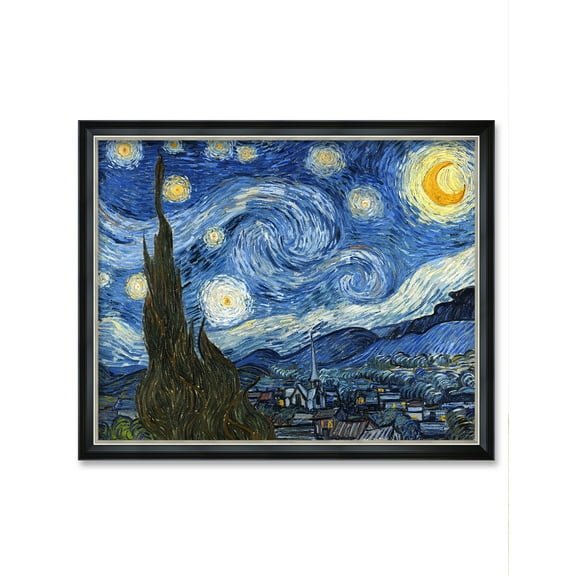 DECORARTS - Starry Night by Vincent Van Gogh Art Reproduction. Oversize Solid Wooden Frame Matching with Giclee Prints Canvas Wall Art. Total framed size: 43x35"