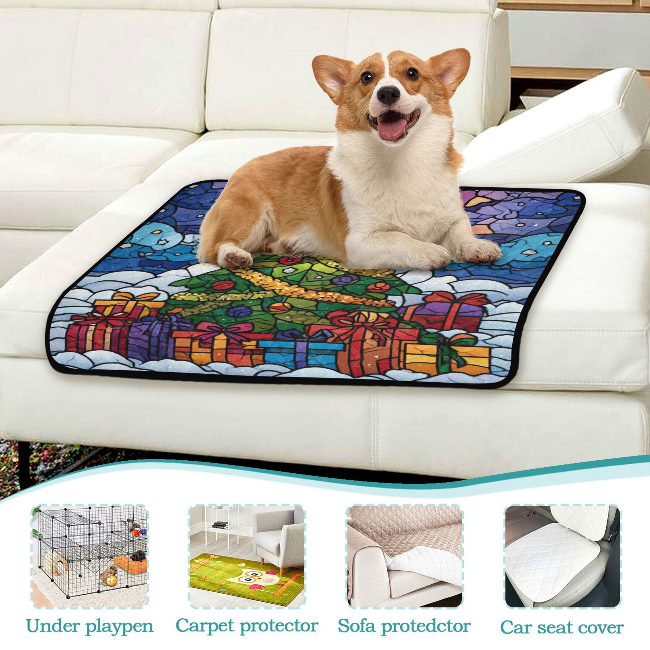 Qxltty Stained Glass Christmas Tree Cat litter Pads Pet Set of 2 Diaper Mats Center Anti-leakage Layer Absorbent Soft and Comfortable