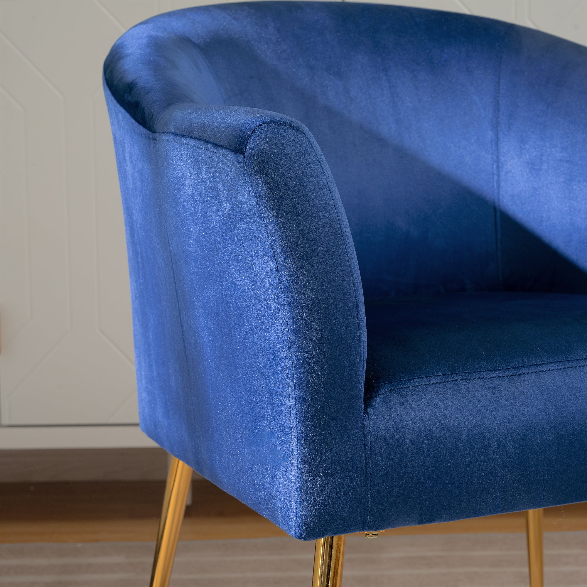 YYAo Velvet Accent Chair, Upholstered Comfy Armchair with Metal Legs for Bedroom, Living Room, Blue