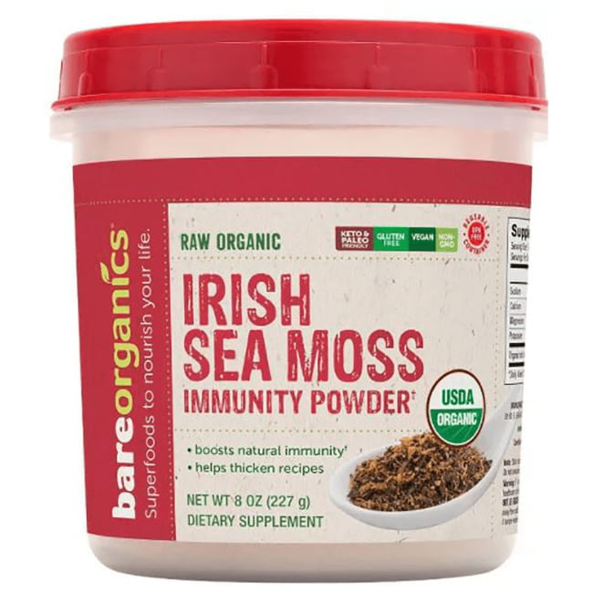 BareOrganics Raw Organic Irish Sea Moss 8 oz Pwdr.