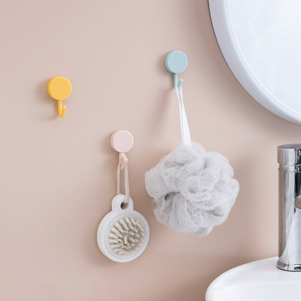 Xingzhi 10pcs Bathroom Plastic Hooks Home Kitchen Wall-Mounted Self-Adhesive Hat Key Towel Sponge Hanger Blue 5x2.8cm