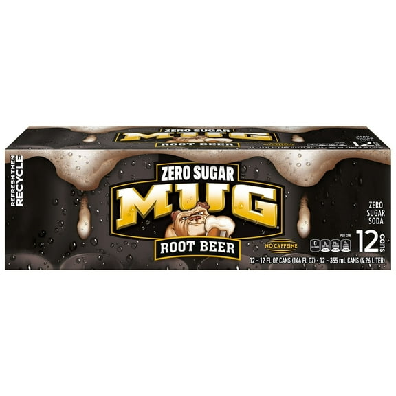 Mug Zero Sugar Caffeine Free Root Beer Soda Pop, 12 fl oz, 12 Pack Cans