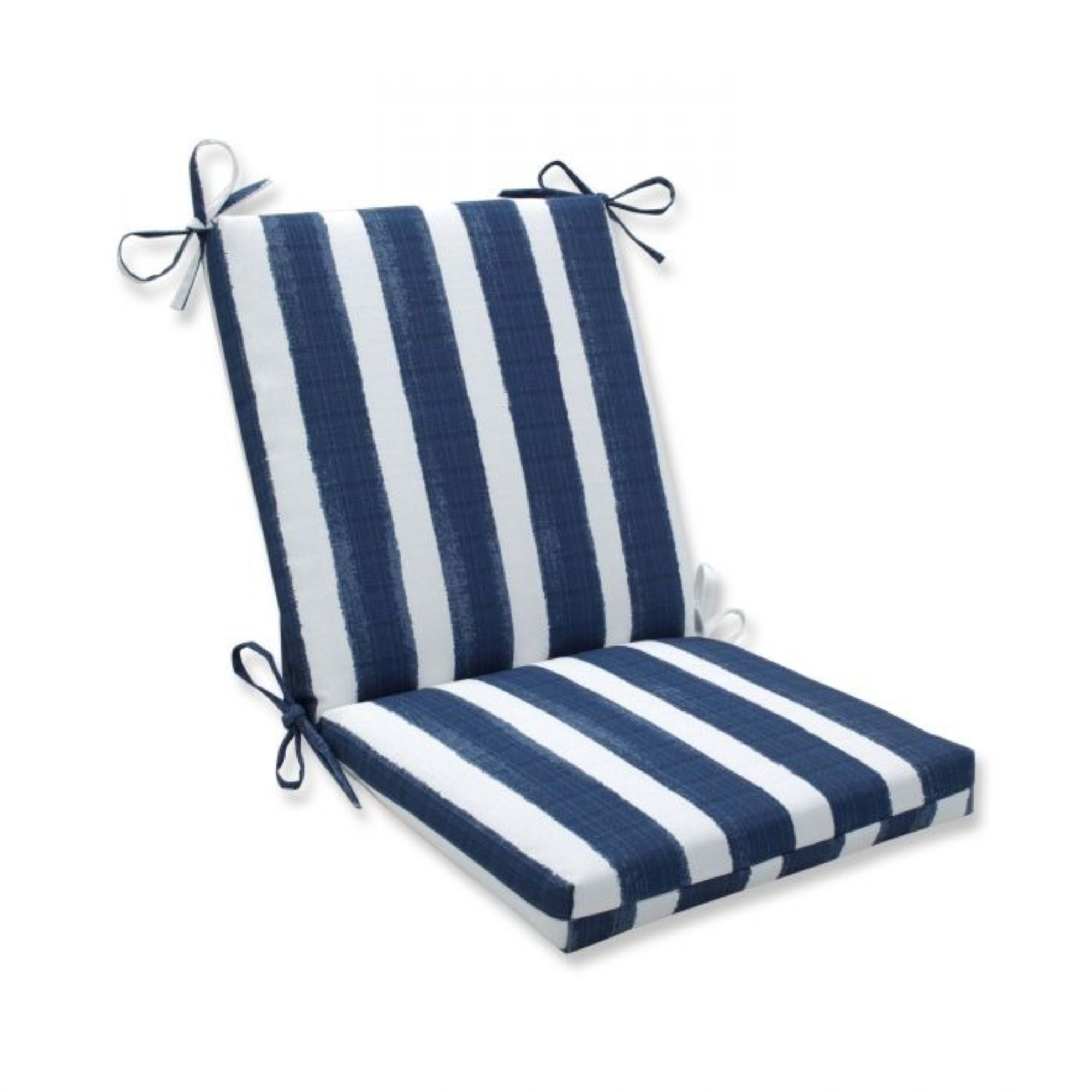 36.5" Navy Blue and White Striped Outdoor Patio Squared Corners Chair Cushion