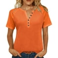 thumbnail image 2 of Dolkfu Womens Tops V Neck Short Sleeve Loose Fitting Orange T-Shirts Pullover Raglan Button Womens Shirts 4X, 2 of 8