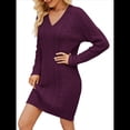thumbnail image 2 of Vestidos Tipo Suéter Holgados de Otoño con Cuello en V, Larga y por Encima de la Rodilla para Mujer. Rojo Púrpura XXL, 2 of 7