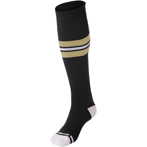 Striped Baseball Sock - BLACK, VEGAS GOLD, WHITE - XS