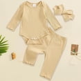 thumbnail image 2 of YDFCWXW Baby Girl Clothes Spring Solid Color Long Sleeve Ribbed Bodysuit Romper Pants Set (Yellow, 12-18 Months), 2 of 6
