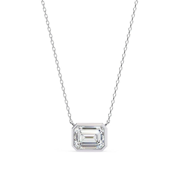 Bezel Set Emerald Cut Moissanite Necklace Pendants, Sterling Silver