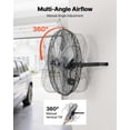 thumbnail image 4 of Ventilador de pared VEVOR, ventilador colgante de pared de 61 cm (24 pulgadas), 3 velocidades, amplio flujo de aire, ángulo de rotación ajustable, control mecánico, potente para la industria, negro., 4 of 9