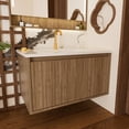 thumbnail image 5 of YYAo 30 Inch Modern Bathroom Vanity, Floating Wall Mount Cabinet with Ceramic Sink, Fluted Design and Drawers, Walnut, 5 of 8
