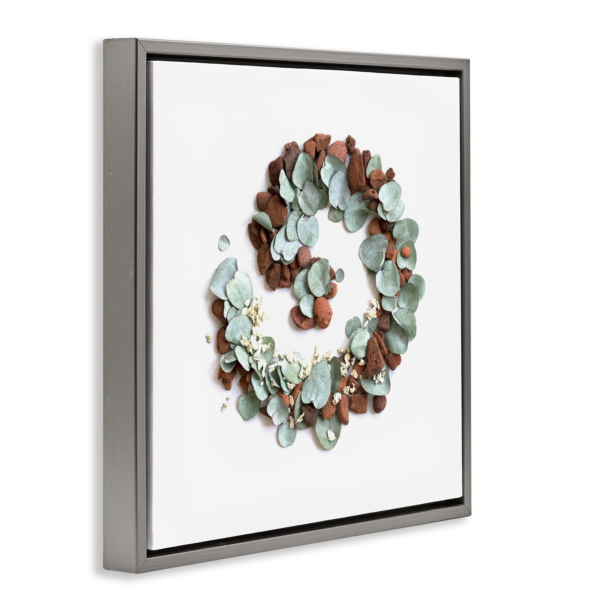 Stupell Industries Eucalyptus & Pebbles Spiral Gray Framed Floater Canvas Wall Art, design by Beth Adoette