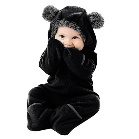 

nsendm Kids Jacket And Pants Bear Fleece Footed Hooded Jumpsuit Coat Boy Girl Baby Infant Romper Ears Girls 5t Coat Black 3-6 Months