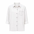 thumbnail image 3 of Women Button Down Chambray Shirt Long Sleeve Roll Up Denim Blouses Dressy Casual Loose Jean Tops with Chest Pocket, 3 of 8