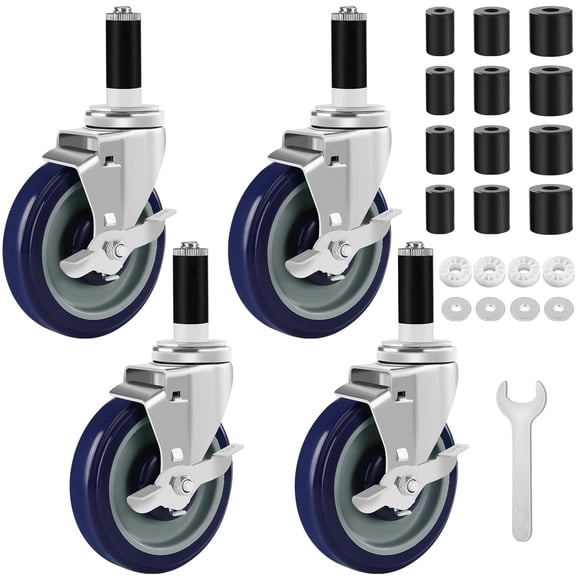 Besitu Roues de Table de Préparation de 5 Pouces, Ensemble de 4, Roulettes à Tige Extensible pour Pieds de Tube de 7/8 Pouces, 1 Pouces, 1-1/2 Pouces et 1-5/8 Pouces pour Table en Acier Inoxydable, Chariot, Four