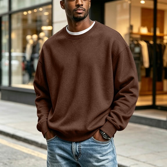 Domuza Men's Crewneck Sweatshirt Solid Color Classic Pullover Long Sleeve Tops, Lightweight Breathable Casual Sweatshirts