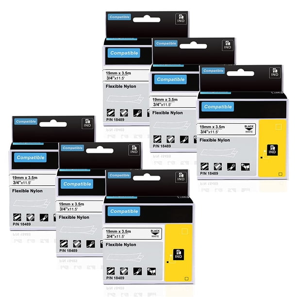 Aonomi 18489 a18489 Etiquetas de repuesto para etiquetas industriales DYMO de nailon flexible de 3/4 pulgadas, negro sobre blanco, compatible con impresora de etiquetas DYMO Rhino 5200, Rhino 4200, Rh