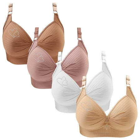 Clearance TOUMENY Underwire Bras for Women Nude Bra 4PC Woman s Printing Gathered Together Large Size Daily Bra Underwear No Rims
