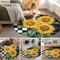 thumbnail image 5 of Round Area Rug 5 Ft, Yellow Sunflower Washable Non-Slip Circle Carpet for Living Room/Bedroom, Black White Plaid Watercolor Floral Low-Profile Runner Mats Collection Rugs for Indoor, 5 of 7
