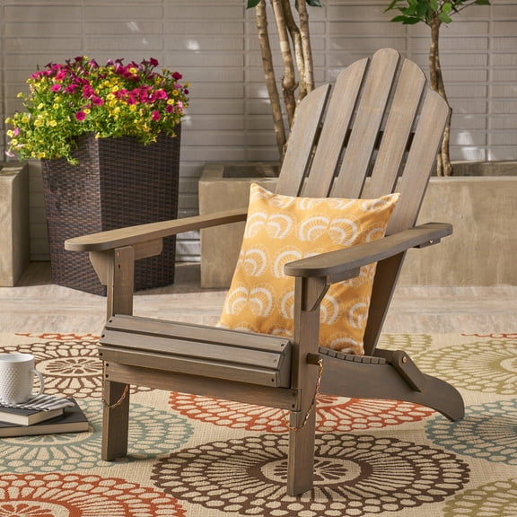 Outdoor Foldable Adirondack Chair, Portable Acacia Wood Relax Chair for Patio Garden, Gray