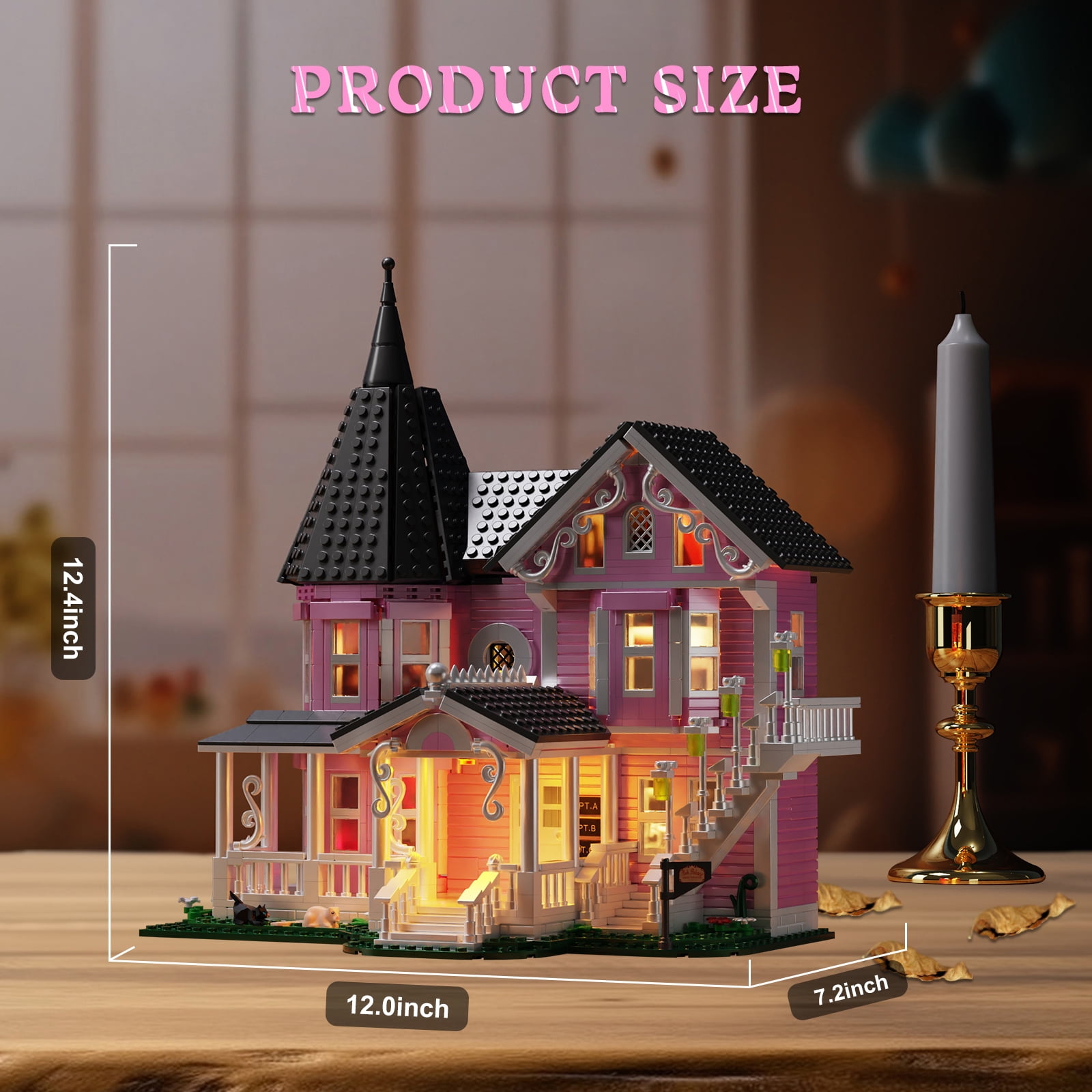 BuildingBoat Pink Palace Building Block Kit Dollhouse Model Christmas Party Halloween House Gift for Girls