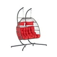 thumbnail image 5 of LEGAHOME Outdoor Wicker Egg Chairs with Stand, 2 Person Swing Chair, Heavy Duty Hammock Chair, Patio Hanging Basket Chair with Cushion, Outdoor Indoor Egg Chair for Kids Teens Adults, Red, 5 of 7