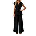 thumbnail image 3 of Naotn Womens Summer 2 Piece Outfits Casual Blazer Collar Short Sleeve Lace Up Shirt and Wide Leg Pants Sets Dressy Business Matching Suit Sets, 3 of 6